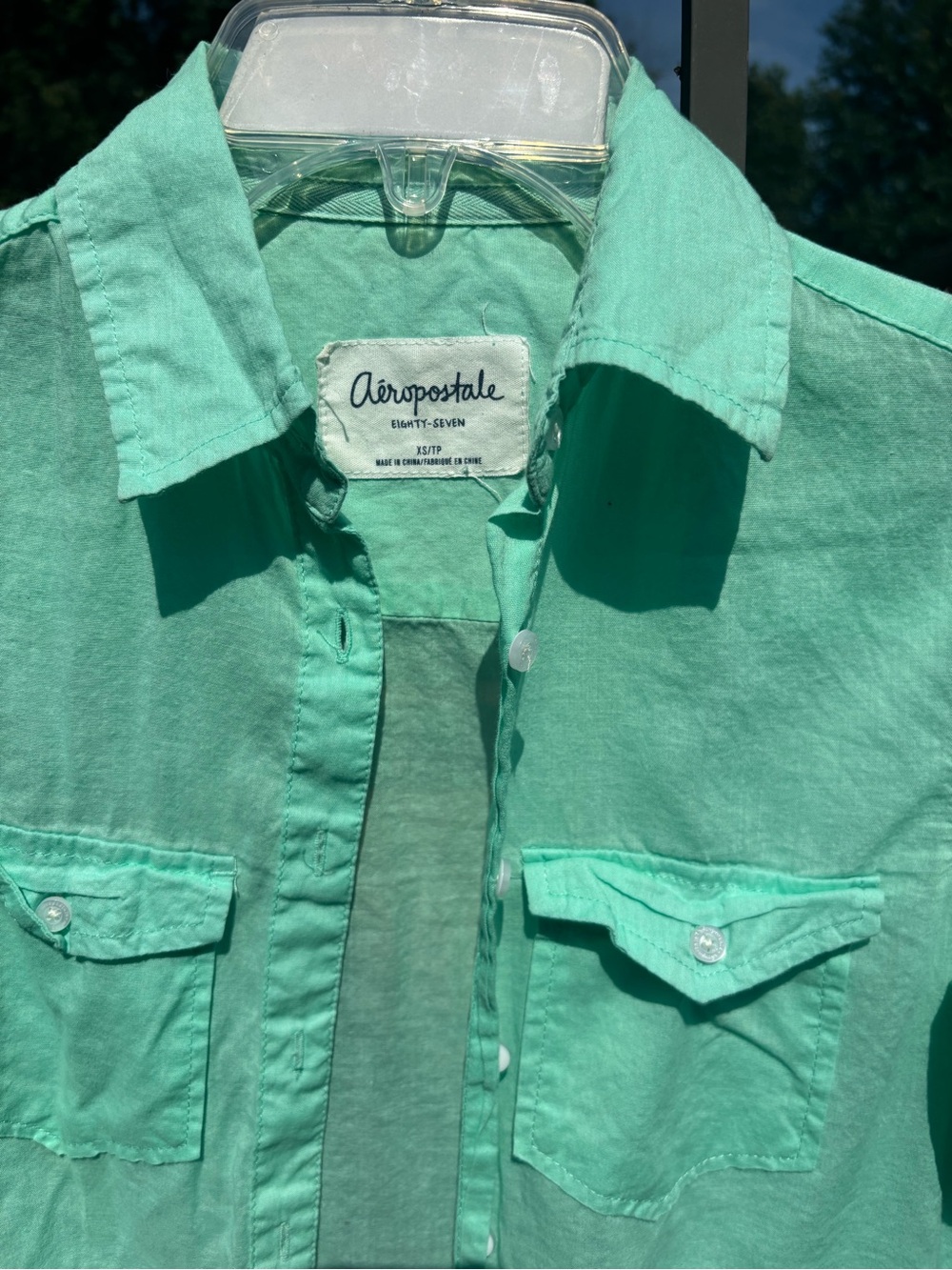 Aeropostale Mint Green Button-Down Pocket Shirt